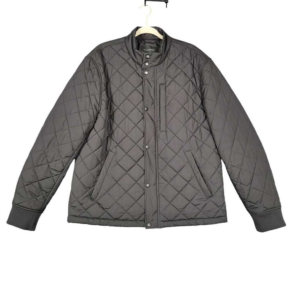 BANANA REPUBLIC Black Diamond Quilted Puffer Jacket Mock Neck Outdoor SIZE LARGE